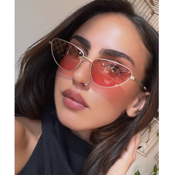 NEW Gucci GG1879S Gold Red Logo Lens Cat Eye Sunglasses